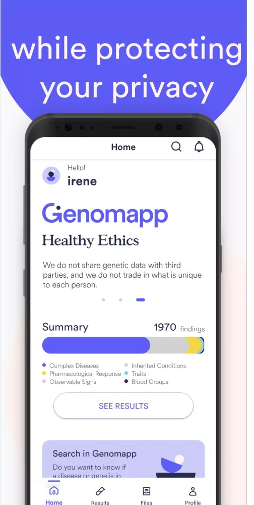 Tangkapan skrin Genomapp. Healthy Ethics.