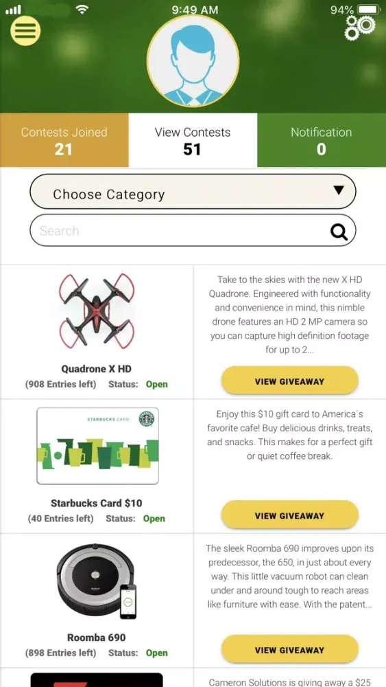 Tangkapan skrin Gimmie Giveaway