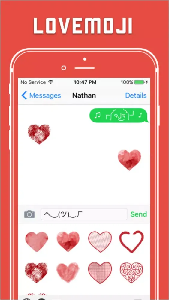 Tangkapan skrin Lovemoji - A love/heart emoji share