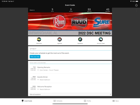 Ảnh chụp màn hình của 2022 Rheem Events iPad 
