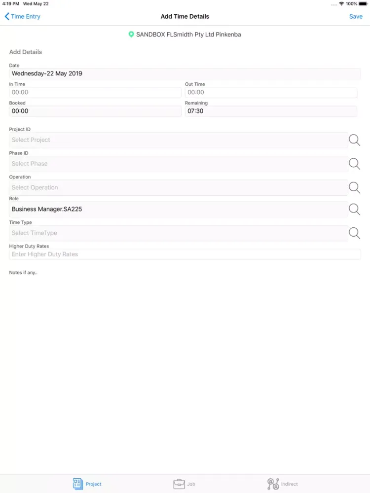 FLS Time Entry iPad  Screenshots