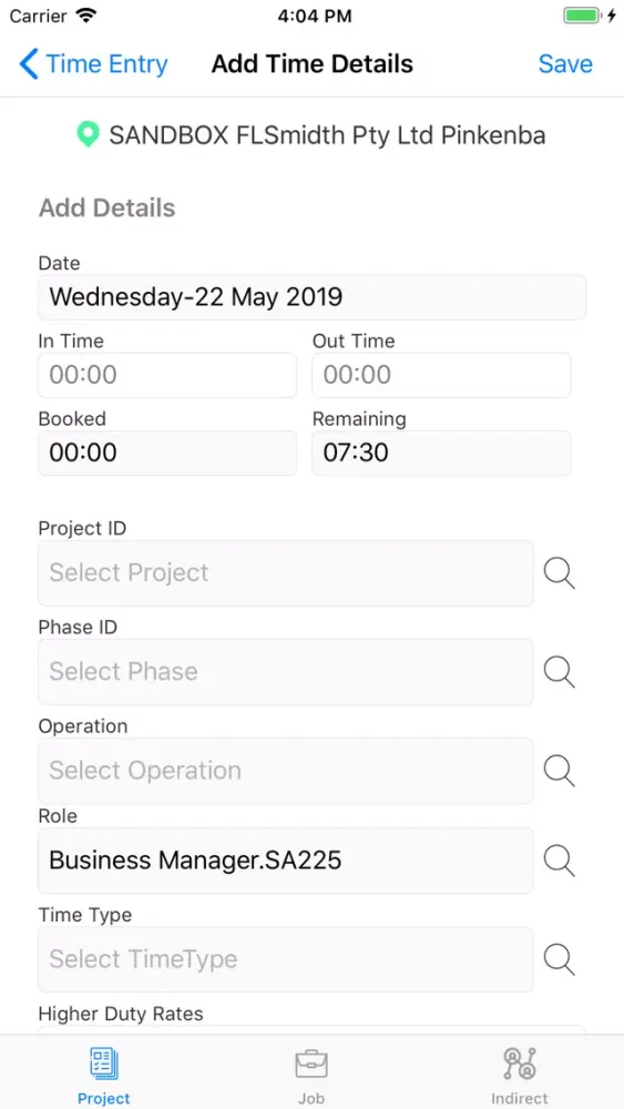 FLS Time Entry Screenshots
