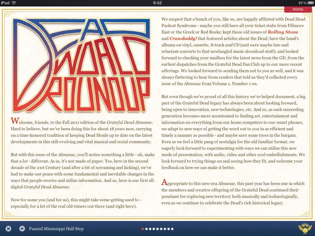 Capturas de tela do Grateful Dead Almanac HD iPad 