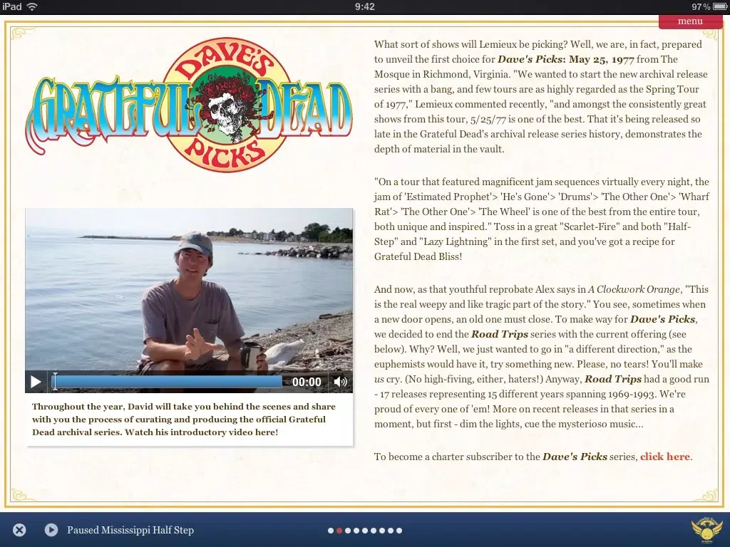 Capturas de tela do Grateful Dead Almanac HD iPad 