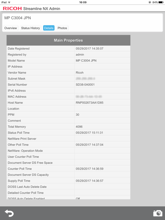Capturas de tela do RICOH Streamline NX for Admin iPad 