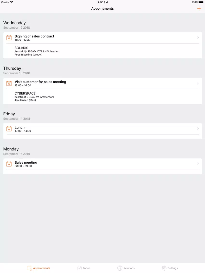 Tangkapan skrin Ridder iQ CRM iPad 