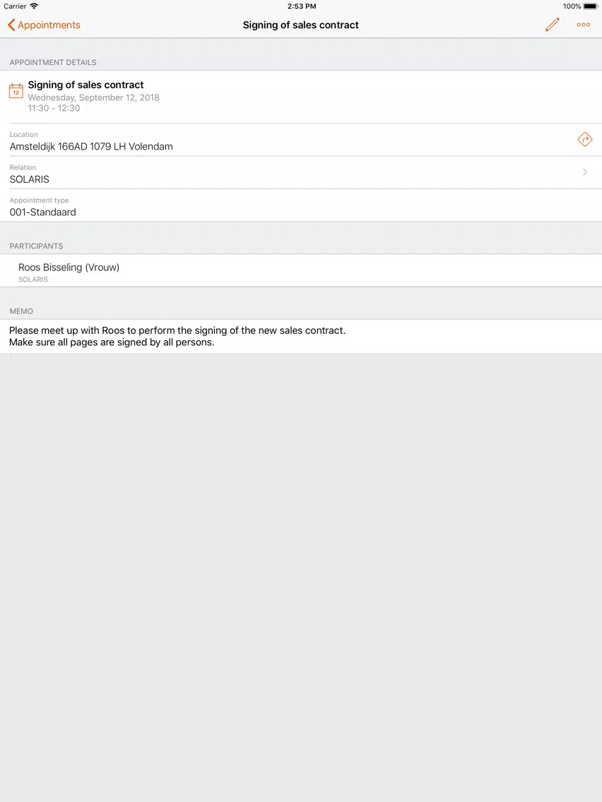 Tangkapan skrin Ridder iQ CRM iPad 