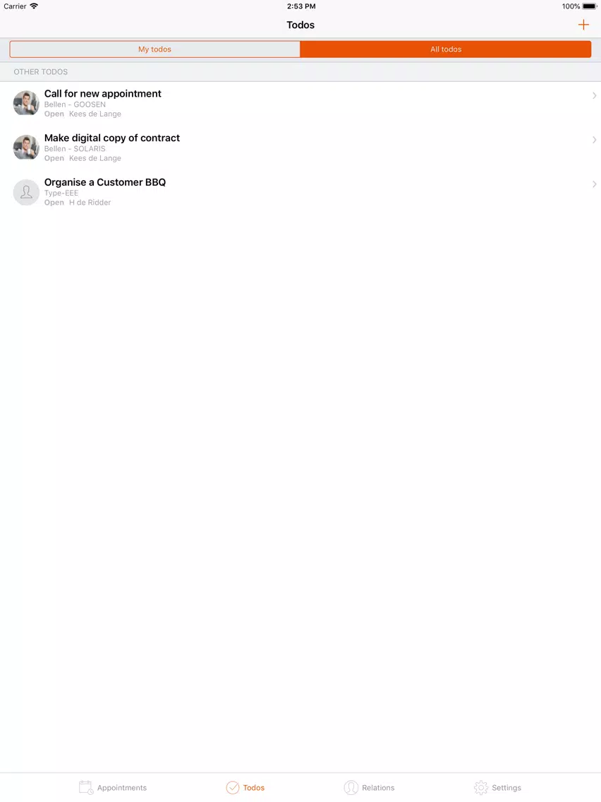Tangkapan skrin Ridder iQ CRM iPad 