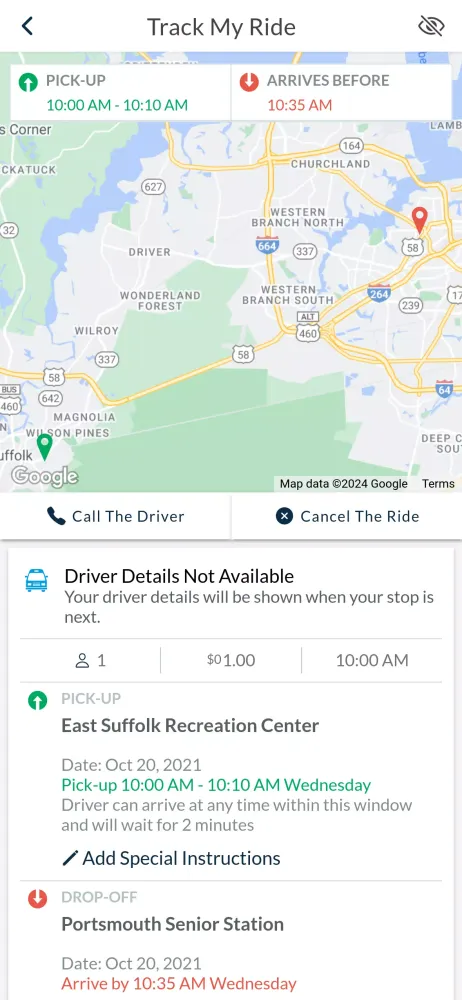 Senior Services I-RIDE Screenshots