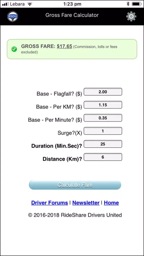 Uber Gross Fare Calculator Screenshots