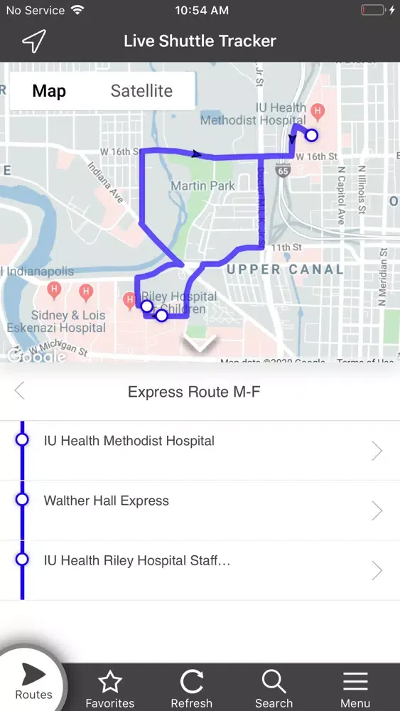 Tangkapan skrin IU Health Shuttle