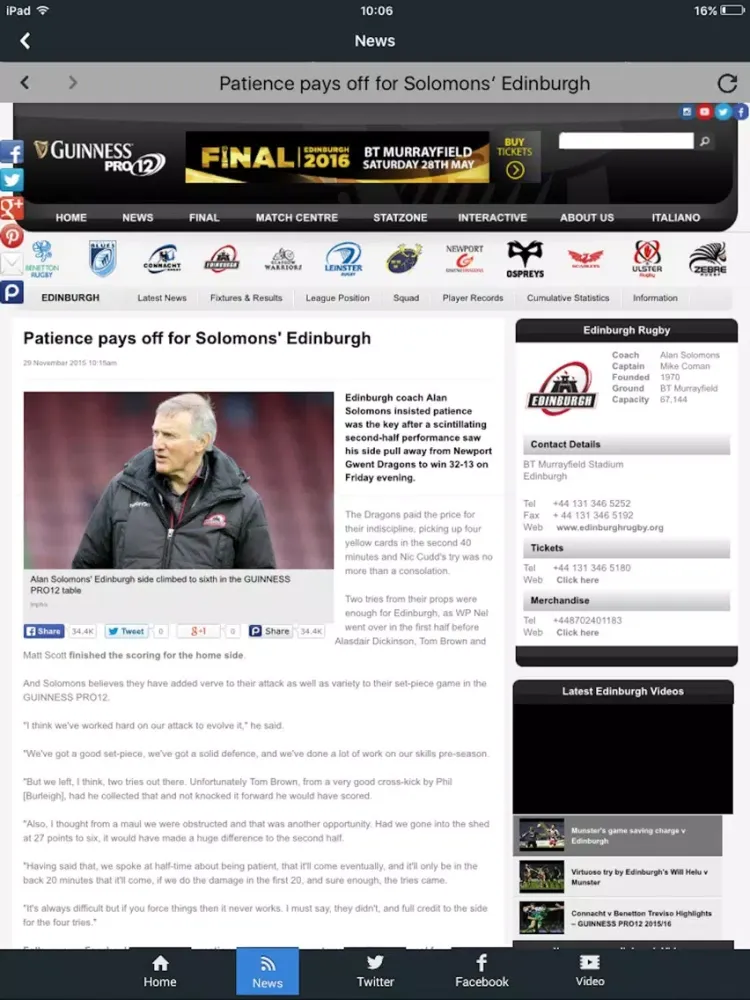 Dragons Rugby by Sport RightNow iPad  Screenshots