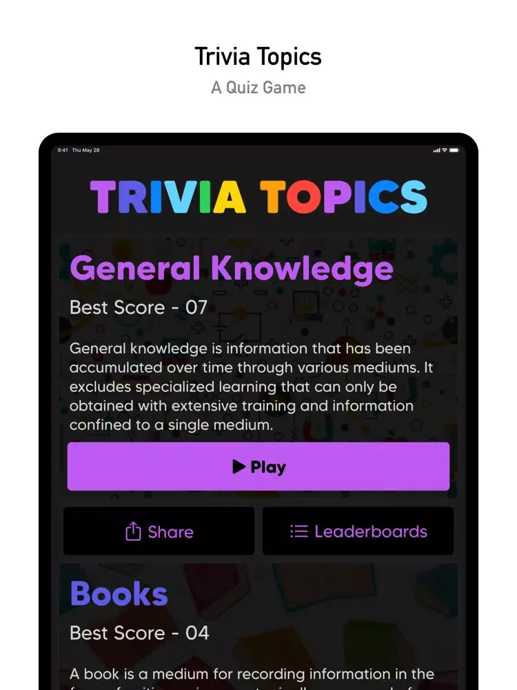 Capturas de tela do Trivia Topics - A Quiz Game iPad 