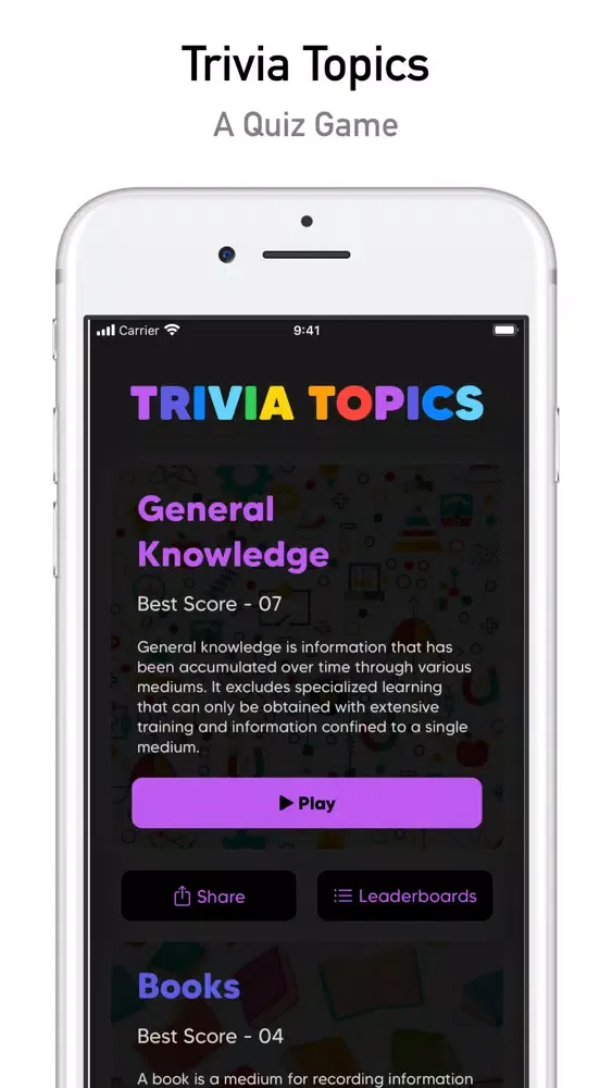 Capturas de tela do Trivia Topics - A Quiz Game