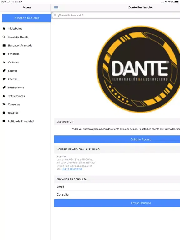 تصاویر Dante Iluminación iPad 