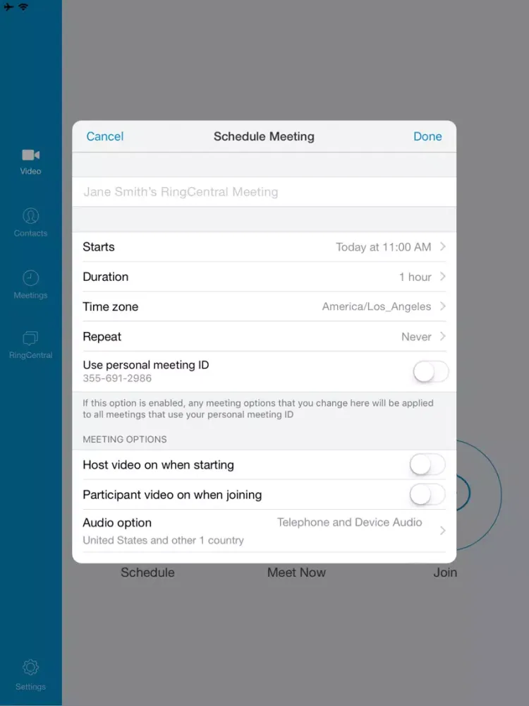 RingCentral Meetings iPad 应用截图