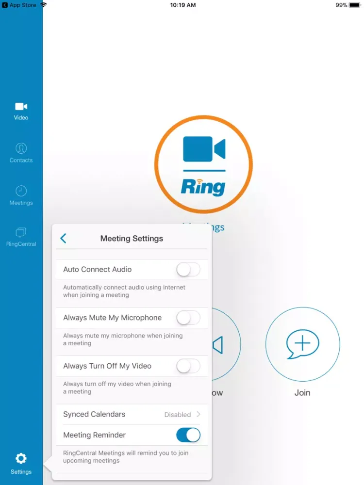 RingCentral Meetings iPad 应用截图