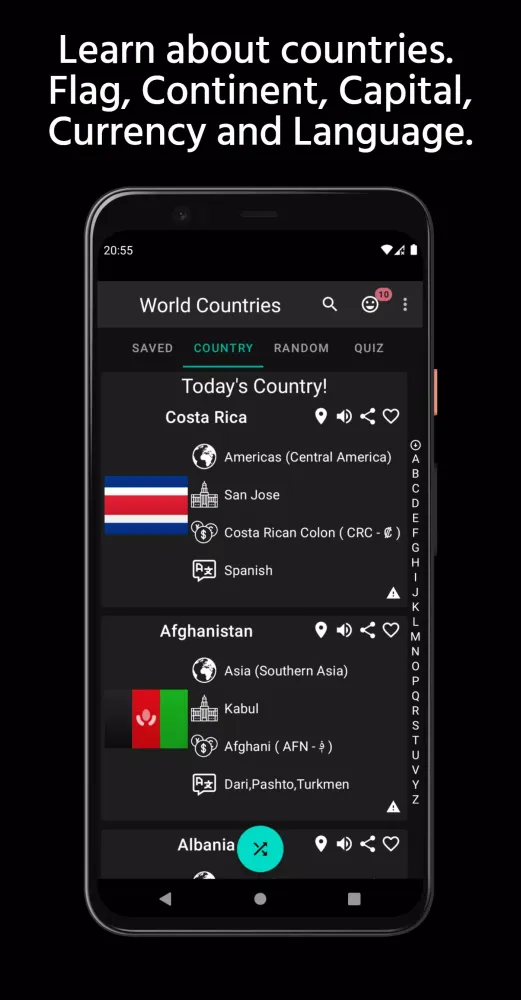Captures d'écran de Country Capital and Flag Quiz