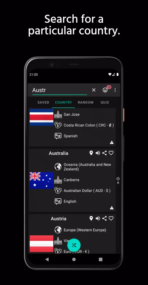 Captures d'écran de Country Capital and Flag Quiz