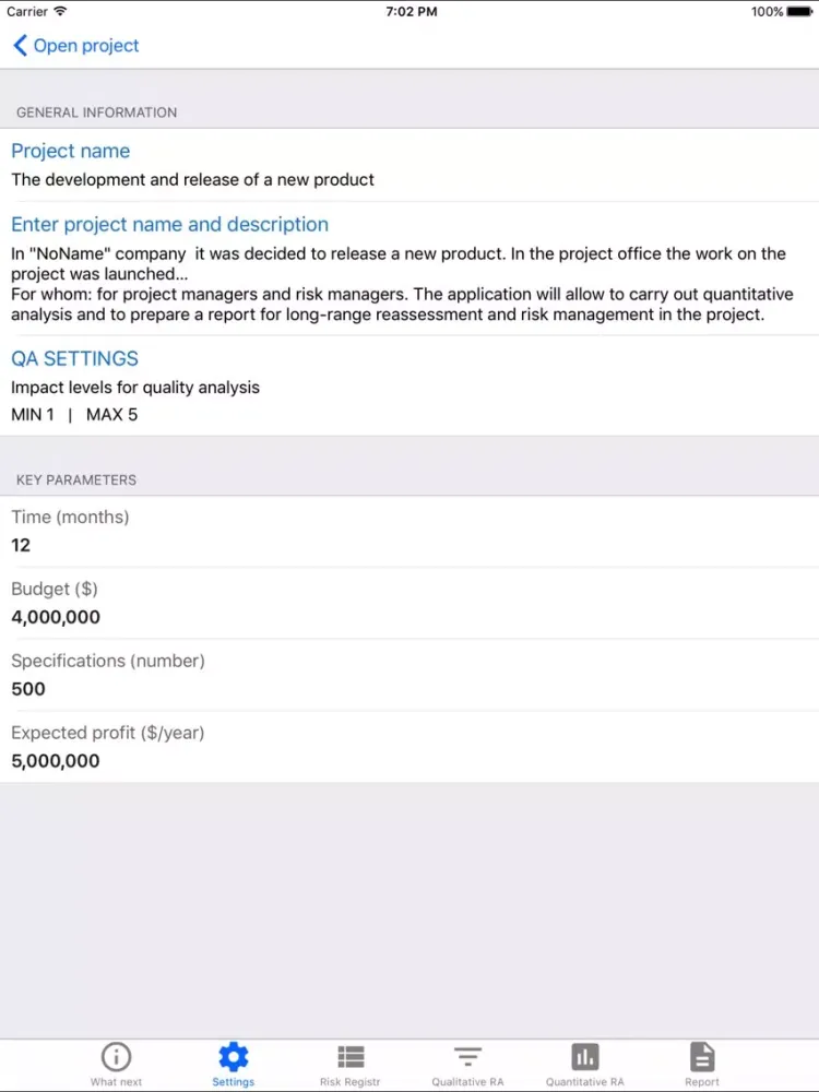 Screenshot di Risk Analysis + iPad 