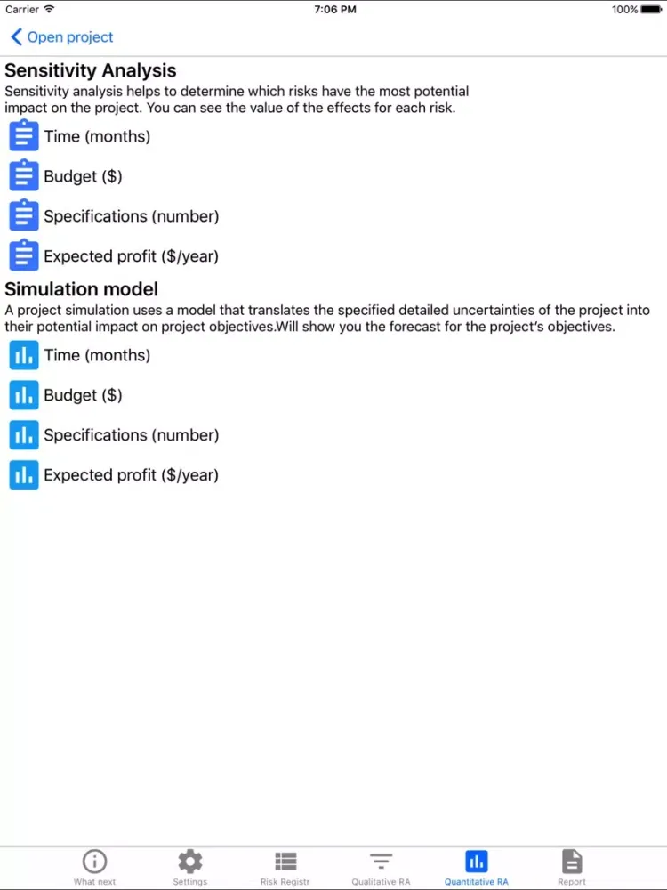 Screenshot di Risk Analysis + iPad 