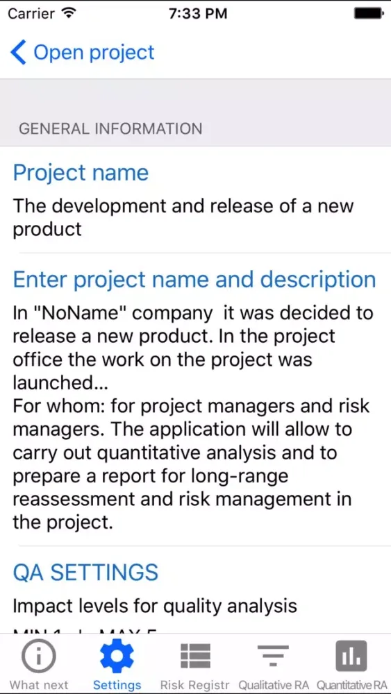 Screenshot di Risk Analysis +
