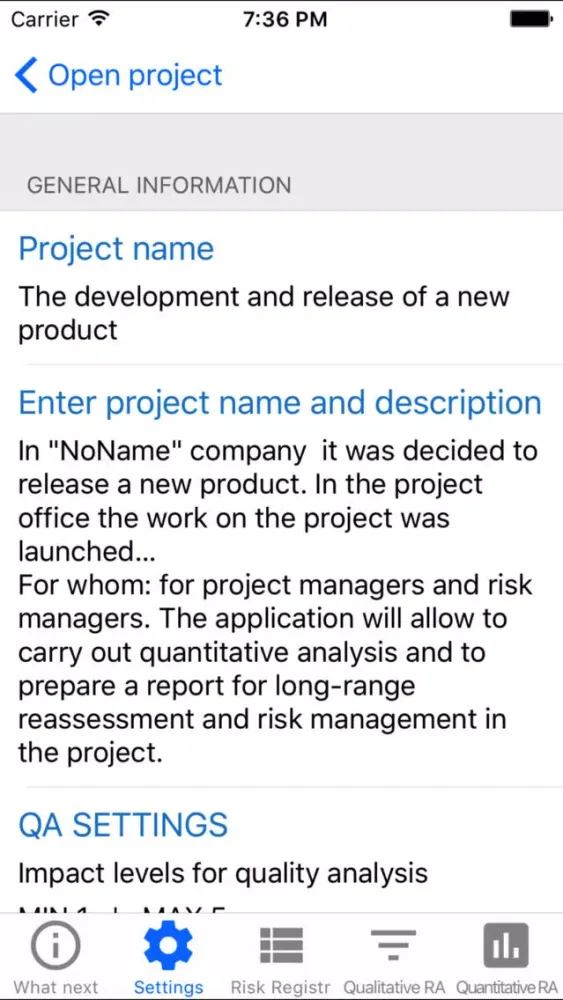 Screenshot di Risk Analysis +
