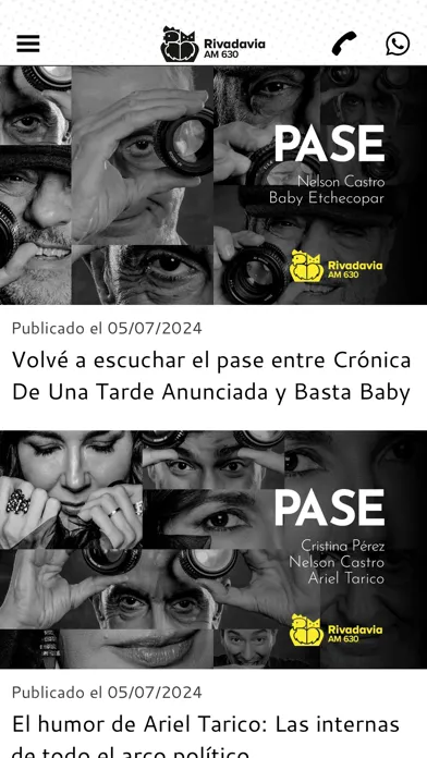 Capturas de tela do Radio Rivadavia AM630