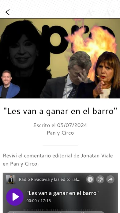 Capturas de tela do Radio Rivadavia AM630