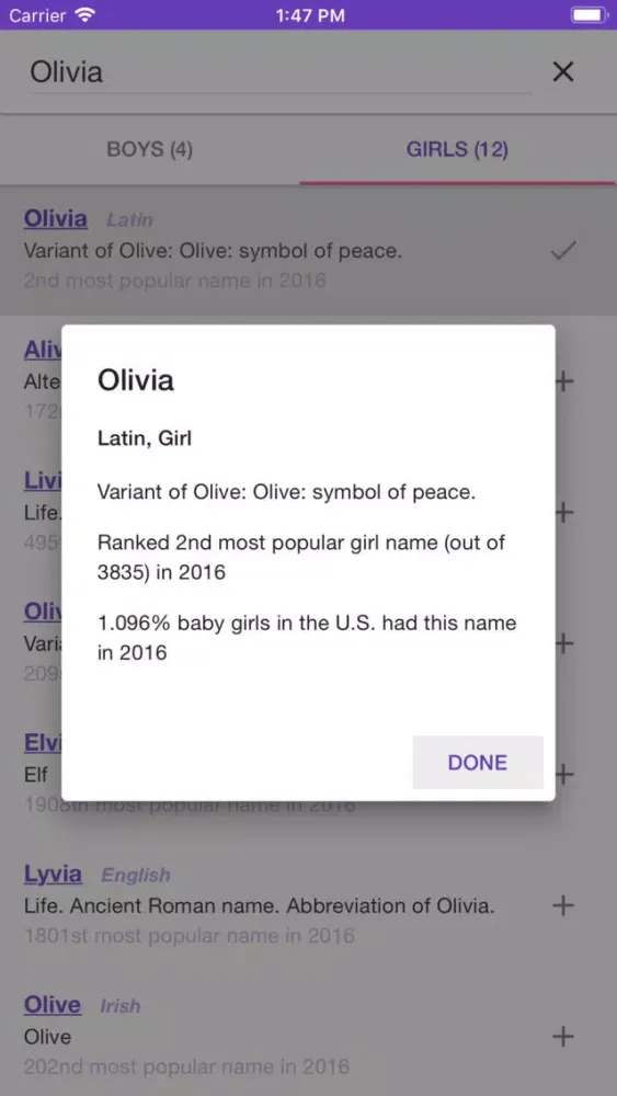 Captures d'écran de Baby Name Playoffs