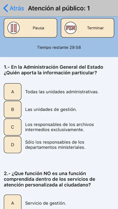 Zrzuty ekranu TestOpos Auxiliar Admon Estado