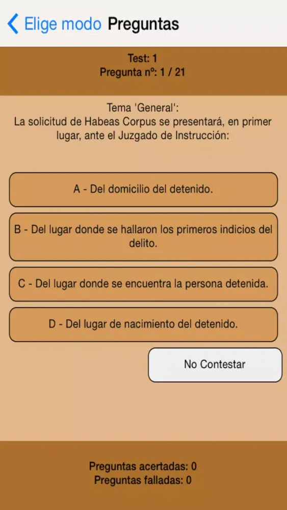 Screenshot di Justicia Test Examenes