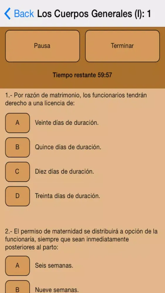 Screenshot di Justicia Test Examenes