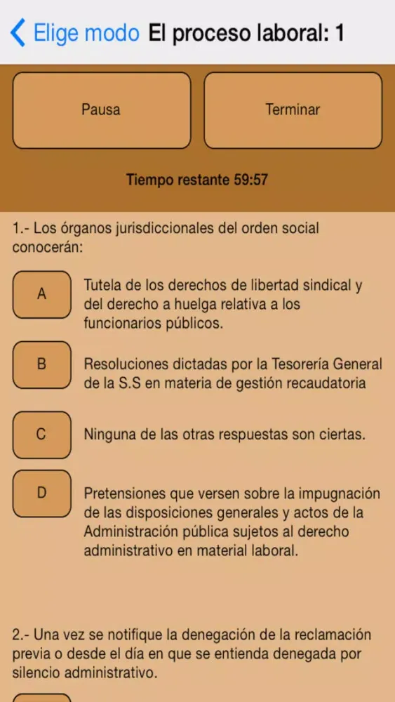 Screenshot di Justicia Test Examenes