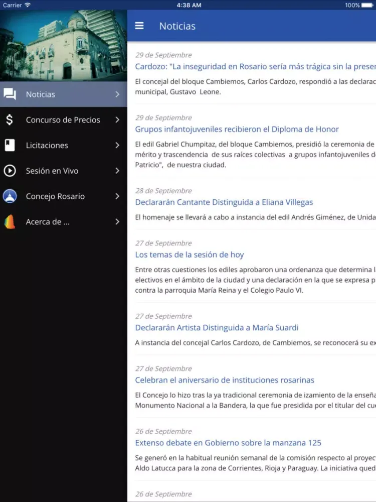 Capturas de tela do Concejo Rosario iPad 
