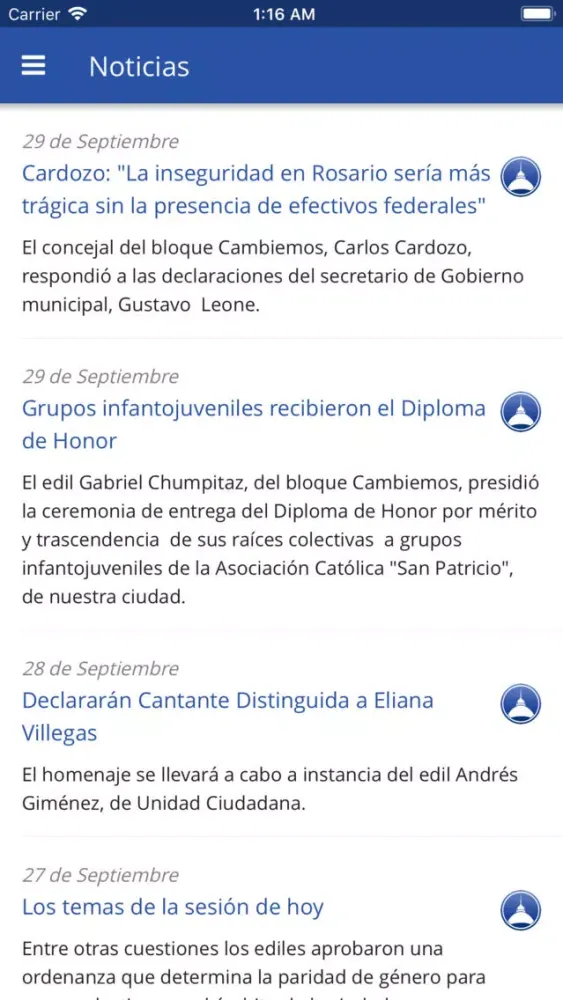 Capturas de tela do Concejo Rosario