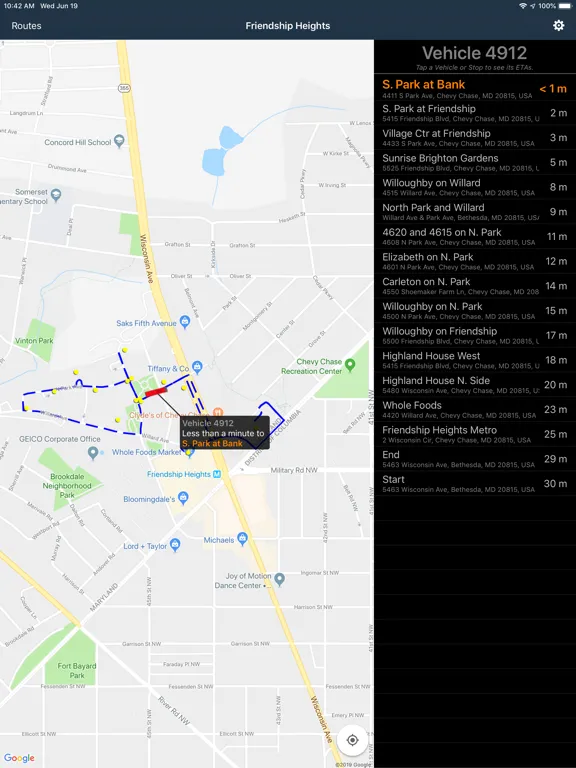 Ảnh chụp màn hình của Friendship Heights Shuttle iPad 