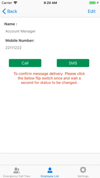 Tangkapan skrin Emergency Call Tree
