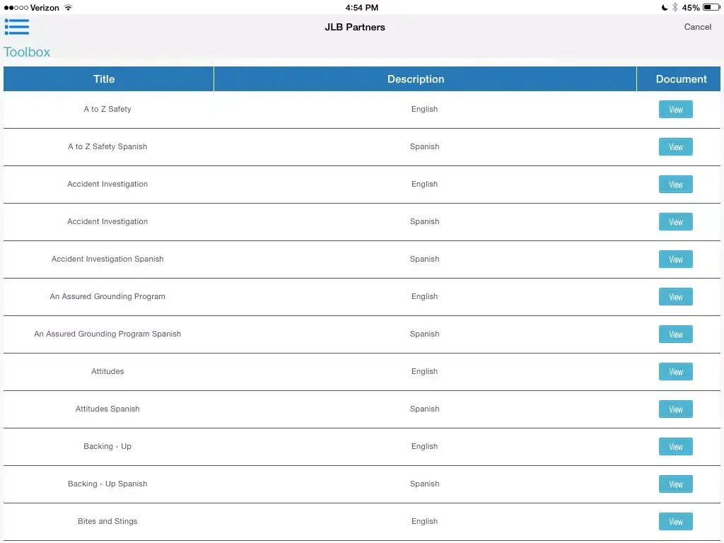 JLB Safety APP iPad  Ekran Görüntüleri