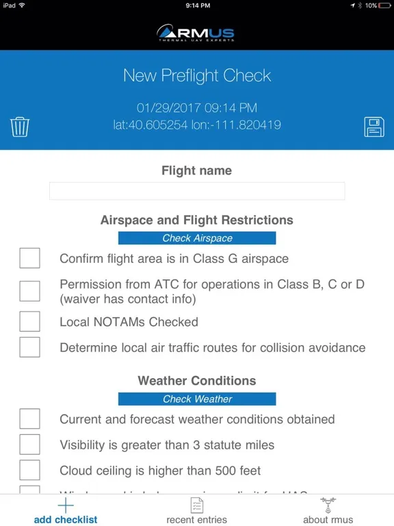Скриншоты RMUS UAV Pilot PreFlight Compliance Checklist iPad 