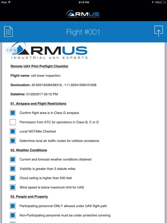 Скриншоты RMUS UAV Pilot PreFlight Compliance Checklist iPad 