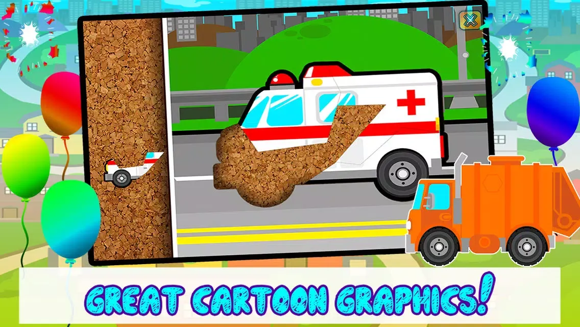 Kids Car, Trucks, Construction & Emergency Vehicles - Puzzles for Kids (toddler age learning games free) 스크린샷