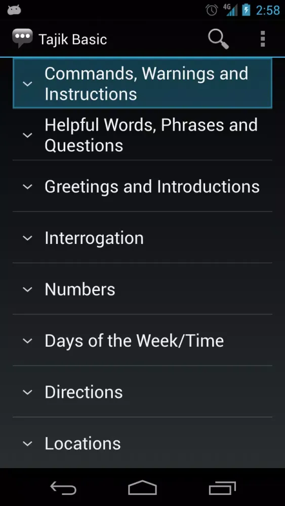 Capturas de tela do Tajik Basic Phrases