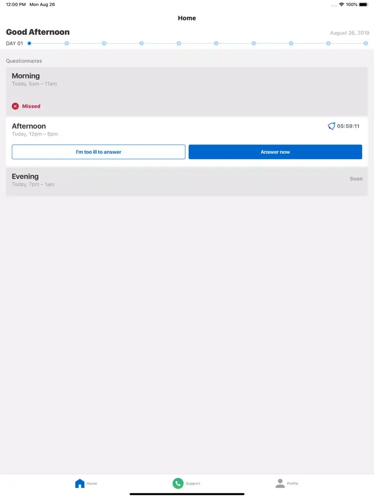 Tangkapan layar Roche eDiary FXN Impact iPad 