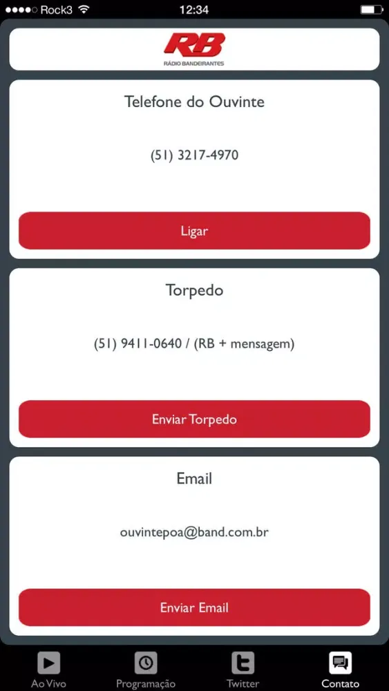 Ảnh chụp màn hình của Rádio Bandeirantes - RS