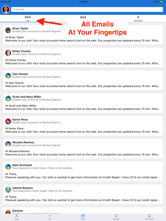 ภาพหน้าจอของ Rocket Agents CRM iPad 