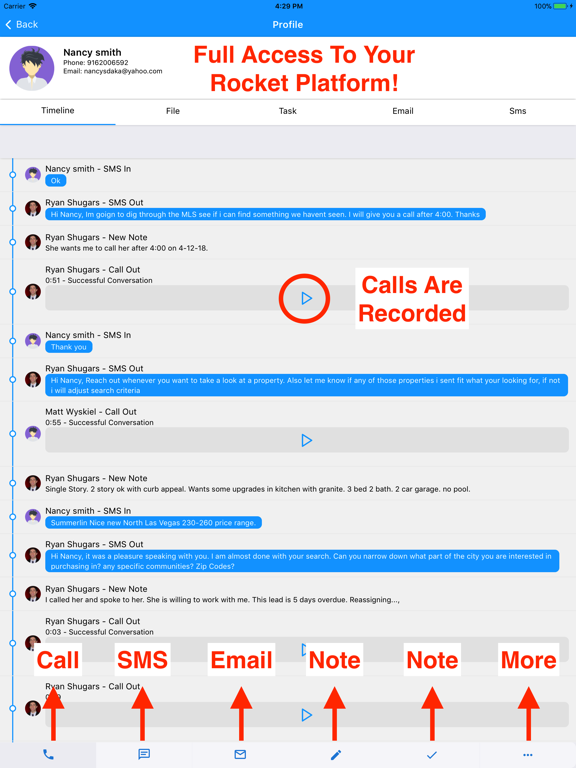 ภาพหน้าจอของ Rocket Agents CRM iPad 