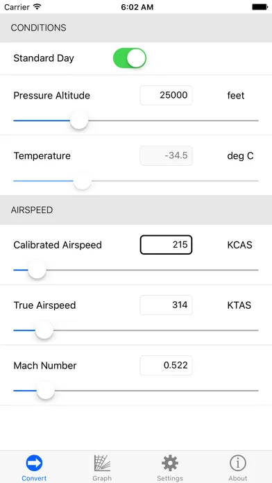 Capturas de tela do Airspeed Converter