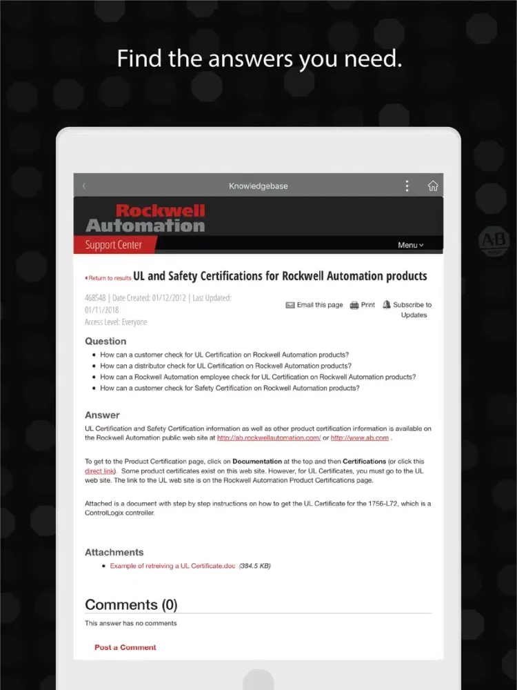 FactoryTalk® TeamONE™ iPad  Ekran Görüntüleri