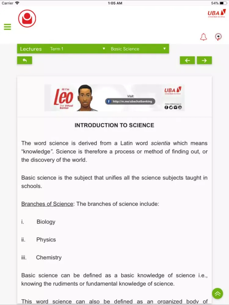 UBA LEARN iPad  Screenshots